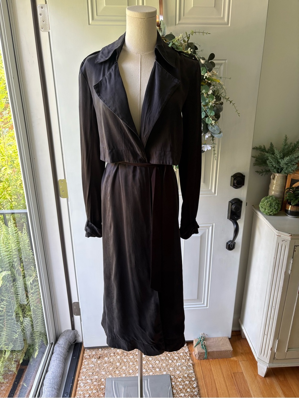 MISHA COLLECTION 100% Silk Black Long Sleeve Wrap-Style Dress